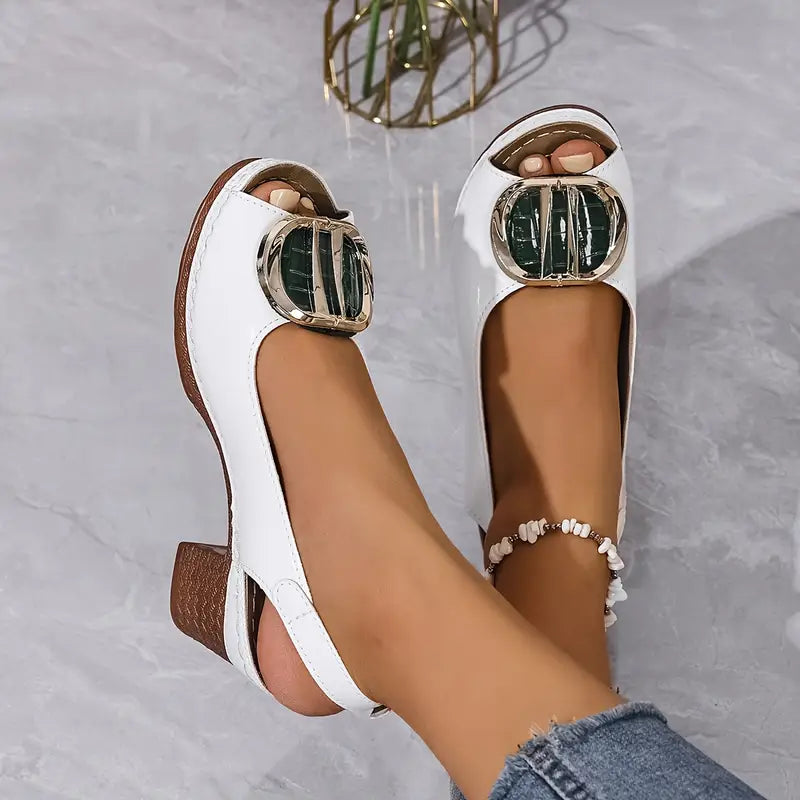 LuxeGloss Croco Buckle Sandals