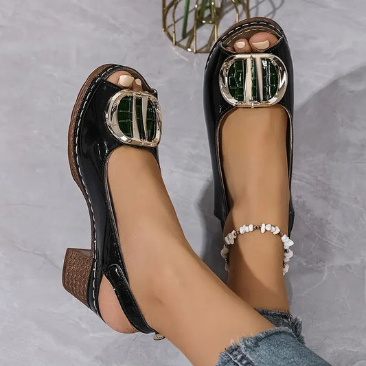 LuxeGloss Croco Buckle Sandals